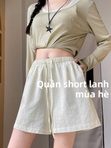MiiOW | Quần short thể thao Ice Silk cho nữ mùa hè mỏng 2025 Quần dài năm điểm mới nhanh khô vải lanh dáng rộng thường ngày