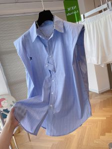 Blue Sleeveless Shoulder Shirt Womens Loose Top Summer Design Sense Empty Shelf~ Small Blue No Sleeve Shoulder Shirt for Women