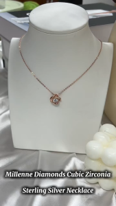 MILLENNE Made For The Night Diamonds are Forever Cubic Zirconia Rose Gold Necklace with 925 Sterling Silver