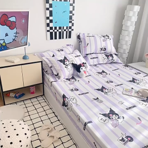 Sanrio Kuromi Fitted Murah Cadar Cartoon pink melody Bed sheet Single Queen King sarung Elastic Ring