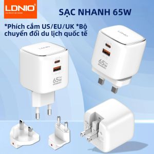 Bộ Sạc LDNIO 65W USB C GaN Bộ Chuyển Đổi Du Lịch Nhiều Cổng Type C Cho MacBook iPad iPhone Xiaomi Galaxy - Phích Cắm Du Lịch Sạc Nhanh