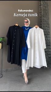Long Tunik Jumbo Lyondra Dress & Kemeja Polo Linen Full Kancing Anti Gerah