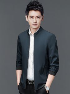 ROMON | Lormen Mens Administrative Jacket Spring Autumn Style Windproof Stand Collar Coat Fashionable Mid-aged Dad Outfit Zipper Sleeve