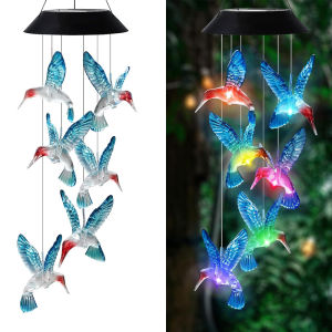 LED Wind Chimes Decorated Solar Hummingbird Landscape Hanging Solar Light Garden Lights Decorated Atmosphere Courtyard Pendants