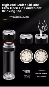 [One-Touch Lid Opening] Heat-Insulated And High-Temperature Resistant Tea And Water Separati Large Capacity Double Layer Glass Tea Water Separation Cup