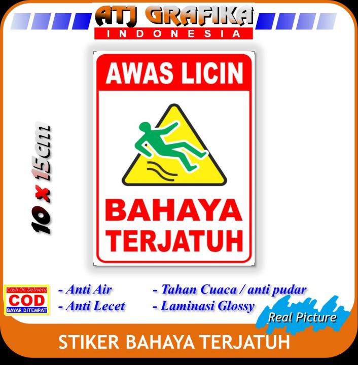 Sticker awas licin stiker bahaya terjatuh lantai basah K3 | Lazada