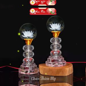 Đèn Thờ Pha Lê Cầu Nguyên Khối Có Led 7 Màu CHÂN THIỆN MỸ Trang Trí Bàn Thờ Phật Gia Tiên PLC-08