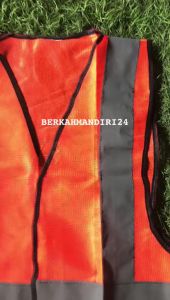 Rompi Safety Polyester Hijau dan Orange 4 Line Vest Safety Proyek