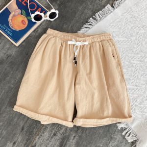White Linen Mens Shorts Summer Thin American Retro Cotton Linen Wide Leg Pants Casual Sports Four Five Shorts