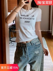 Áo Thun Cotton Tay Ngắn Mùa Xuân Hè 2025 Dành Cho Nữ Dáng Ôm in Chữ Phong Cách Thường Ngày Không Có Thương Hiệu