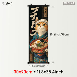 VIKAMA Japanese Cat Chef Scroll Tapestry Fun Orange Cat Sushi Ramen Ukiyo-e Wall Art Anime Poster for Kitchen Dining Decor