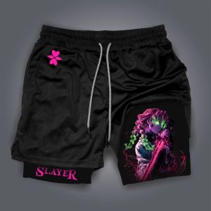 Bandai | Demon Slayer Anime Mens Gym Shorts Quick Dry Double-layer Sports Pants Streetwear Summer Workout Sportswear Fitness Beach Pants