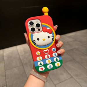 Sanrio | Cute Red KT Mobile Silicone Phone Case for iPhone 17 Pro Max 16 Pro 15 14 13 12 11 Pro Max Luxury High-end Protective Back Cover