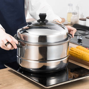 Thickened Stainless Steel Steamer Double-Deck Home Stockpot Hot Pot Steamed Bread Steamer Induction Cooker Coal Gas Pot 28cm