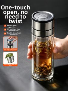 GIANXI | Double Layer Glass Tea Cup Male Specific One Click Open Design