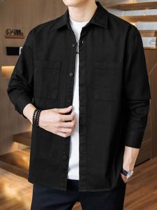 HENGYUANXIANG | Hengyuanxiang Mens Long Sleeve Cotton Work Shirt Spring Casual Loose Big Pocket Shirt Jacket Fashion Urban Style Youth Daily Wear