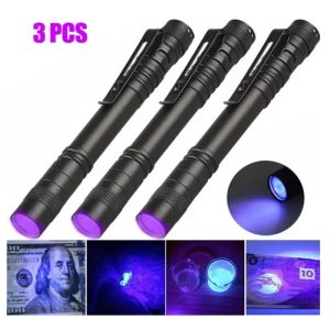 Portable 395nm UV Flashlight Ultraviolet Torch with Pen Clip Violet Light for Pet Urine Scorpion Detection - Uses AAA Batteries