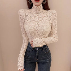 Lace Base Shirt High Collar Womens Inner Wear Netting Underwear Fashionable Autumn Winter New Style Sleeve Long Polyester Nylon