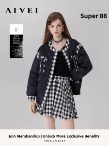 AIVEI | Winter New Small Fragrant Quilting Rhinestone Checkered Thin Down Jacket