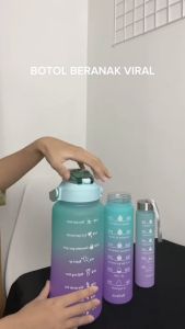 KOK [BISA COD GRATIS ONGKIR] Botol Minum Gradasi Viral Botol Beranak 3 in1 Botol Doff Free Sedotan Dan Sticker Kapasitas 2 Liter