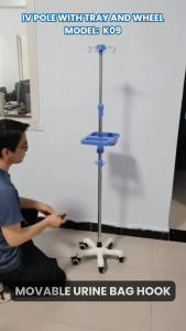 Hospital IV Pole 4 Hooks (Drip Stand) - Without Wheel / With Wheel / With Tray