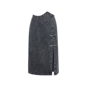 Vintage Wave Design Denim Skirt