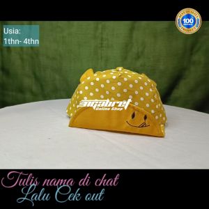 Topi anak bayi polkadot smile baby bintik senyum telinga gratis bordir nama usia 2bln- 3tahun