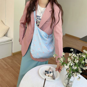 Floral Print Canvas Shoulder Bag Butterfly Knot Crossbody Bag Shopping Bag Student Fashion Street Cool Style Teenage Lady Bag