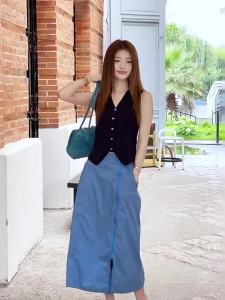 Sleek Money Style Sleeveless Slim Waist Vest Navy