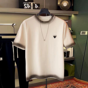 Luxurious Lightweight Mens T-Shirt Summer Thin Loose Fit round Neck Gradient Love Heart Label Short Sleeve Casual Cotton Tee