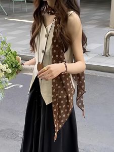 CHEZHURIJI | French Vintage Brown Polka Dot Scarf Thin