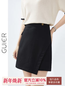 Guier High Waist A-Line Mini Skirt Black Asymmetrical Hem Womens Summer Design Slimming Short Skirt Fashionable Casual Skirts