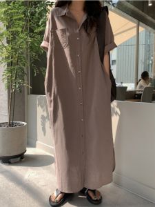 ชุดเดรสคอโปโลทรงหลวมสไตล์เกาหลีสีสันสดใสสำหรับฤดูร้อน ชุดเดรสแขนสั้นทรงตรงสำหรับผู้หญิงไซส์ใหญ่