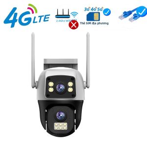 Camera IP 4K 8MP 4G SIM Camera IP Hai Ống Kính Chống Nước Ngoài Trời Giám Sát Video PTZ Camera Quan Sát An Ninh Với 360 °   Phát Hiện Con Người & Âm Thanh Hai Chiều