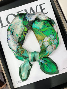 Mulberry Silk Scarf Van Gogh White Rose Oil Painting Small Square Towel Spring and Autumn Womens Fashion Business Small Scarf Scarf