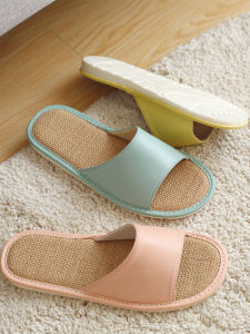 Japanese Style Leather Slippers for Men And Women Anti-Slip Linen Home Slippers Couples Summer Indoor Shoes Comfortable Cotton Inner