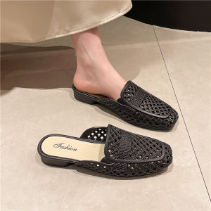 Ladies Flat Bottom Sandals Summer Outdoor Wear Versatile Slip-On Cool Slippers Korean Style Hollow out Design PVC Fiber Upgraded