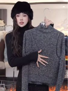 BINKAFENNY | Heavyweight Sequin Loose Womens Knitted Base Shirt Short Style Small Fragrance Wind Top Autumn Winter Unique Beautiful