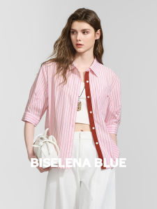 BEIQIANI | Color Block Combed Cotton Womens Shirt Stripe
