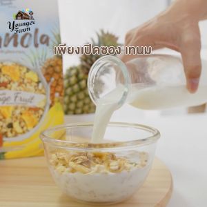 กราโนล่า ธัญพืชอบกรอบ รสสตรอเบอร์รี่และผลไม้ Younger farm ยังเกอร์ ฟาร์ม Strawberry and fruit 225 กรัม สูตรน้ำตาลน้อย แคลต่ำ Vegan อาหารเช้าสุดคลีน