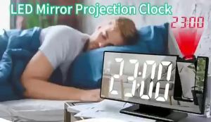 180° Arm Projection Alarm Clock Time Temperature USB Plug-in Digital Alarm Clock Snooze Table Clock 12/24H Projector LED Clock