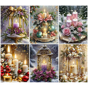 EverShine DIY 5D Diamond Embroidery Candle Full Drill Diamond Art Painting Kit Flower Mosaic Snow Christmas Decorations Gift