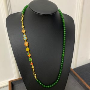 Green Agate Crystal Spliced Jade Necklace Chinese Style Beaded Sweater Chain Womens Fashion Jewelry Bracelet Ethnic Trend
