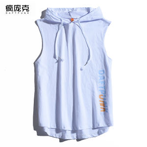 เสื้อกั๊กสปอร์ตแขนกุดแบบมีฮู้ดสำหรับฤดูร้อนปี 2021 สำหรับผู้ชายและผู้หญิง เสื้อผ้าทำงานแบบลำลอง ผ้าฝ้าย 100% คอกลม แขนกุด