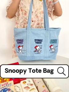 [Ready Stock] Ins Style Korea Cute Snoopy Cartoon Aesthetic Portable Shoulder Tote Bag Large Capacity Crossbody Adjustable Strap Sling Bag Handbag Simple Retro Casual Durable Cheap Students Kids Girls Adults Women School Tuition College Shopping Office