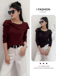 Korean Style Long Sleeve T-Shirt Womens Lazy Style Simple Design Autumn New Small Size Fashion Top Casual Loose Fit Pure Color