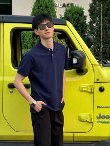 Áo Thun Polo Nam Tay Ngắn Màu Xanh Lam Ôm Vừa Vặn Cổ Polo Tay Lửng Mùa Hè Cổ Polo Tay Ngắn Chất Lượng Cao Thoáng Khí Thoải Mái