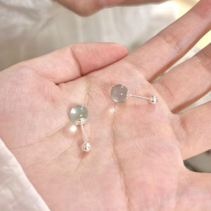 925 Silver Blue Gem round Bead Earrings Womens Anti-Loss Simple Design Fashionable Jewelry Ear Decorations