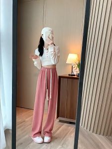 Fashion Straight Banana Pants for Women High Waist Slacks Loose Sport Trousers for Women-F007