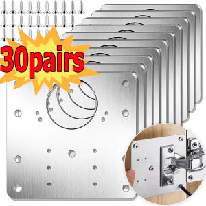 30pairs Stainless Steel Hinge Repair Plate Kits / Cabinet Furniture Drawer Table Hinges / Mounting Plate with Screw Flat Fixing Brackets / Cabinet Hinge Repair Plate with Screw